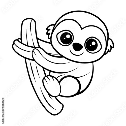 Baby Sloth Clinging to a Tree Coloring Page