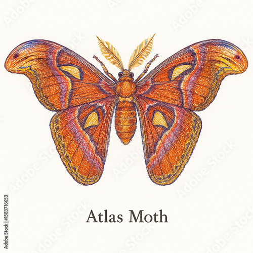 Atlas Moth Detailed Colorful Illustration