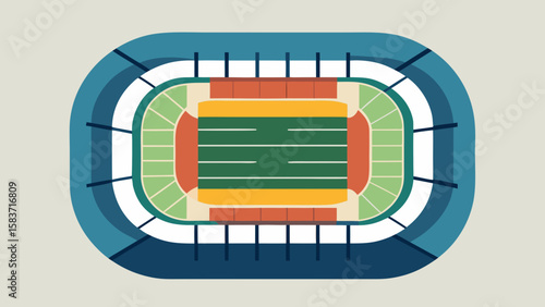 Aerial View Minimalist Stadium Seating Arrangement Green Field Teal Blue