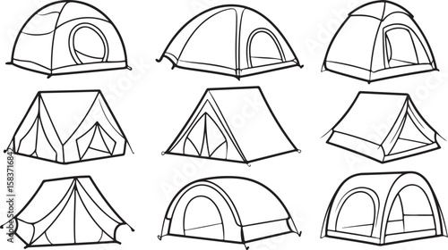Camping tent silhouette vector set, tent camp icon set