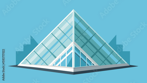 Glass Pyramid Building Vector Illustration Teal Blue