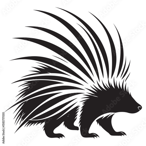 Black porcupine silhouette with stylized quills animal