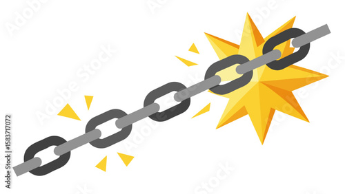 Grey Chain Breaking with Gold Starburst Explosion Flat Vector Illustration