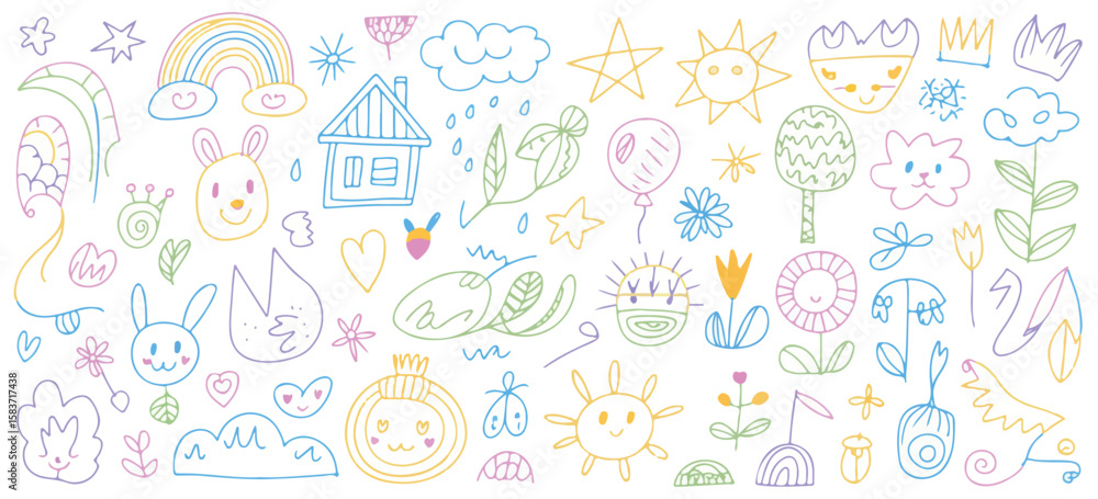 Whimsical Hand-Drawn Doodles: Pastel Animals & Flowers Whimsical Hand-Drawn Doodles: Pastel Animals & Flowers