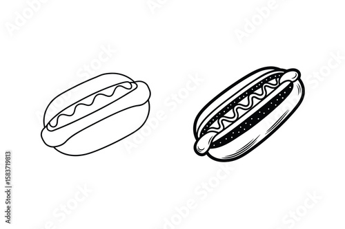 Black and white hot dogs with mustard sausage condiment