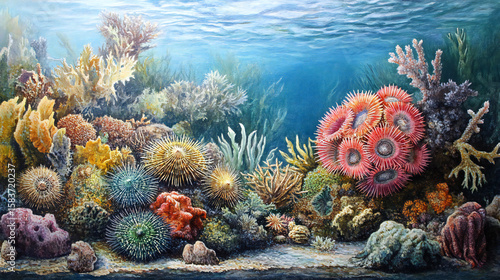 Fototapeta Naklejka Na Ścianę i Meble -  Vibrant Coral Reef Ecosystem Underwater Marine Life Scene