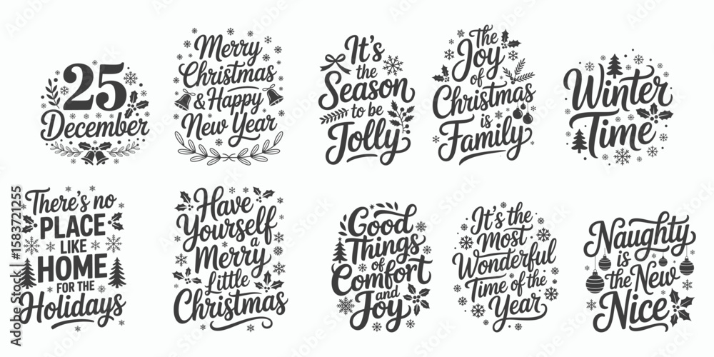 Fototapeta premium Collection of festive christmas and holiday typography designs with decorative elements