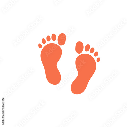Orange footprints in a minimalist style on a white background  