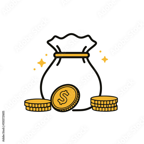 An illustration of a bag full of coins, symbolizing wealth and financial success.