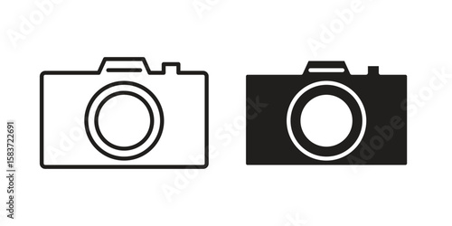 Camera icons designed in filled, outline, line and stroke style