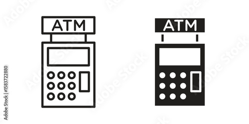 ATM machine icons designed in filled, outline, line and stroke style