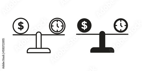 Time and money compare scale icons designed in filled, outline, line and stroke style