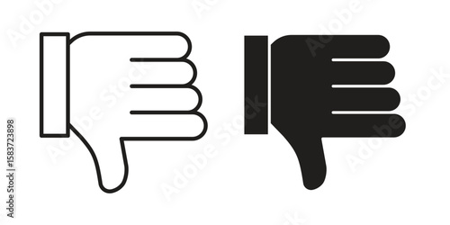 Thumb down icons designed in filled, outline, line and stroke style