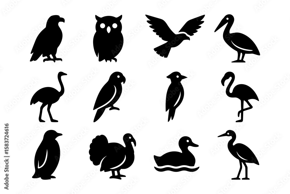 Naklejka premium Silhouette collection of various birds in minimalist style