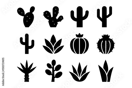 Silhouette collection of cactus and succulents in minimalist design