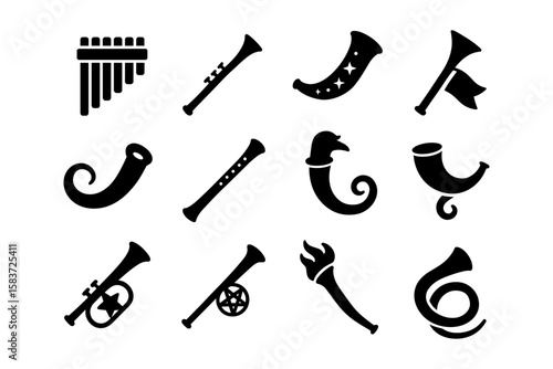 Silhouette collection of musical instruments and horns