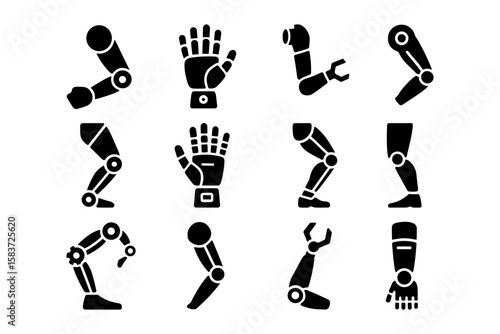 Silhouette collection of robotic arms and legs in various poses