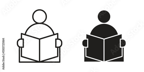 Reading icons designed in filled, outline, line and stroke style