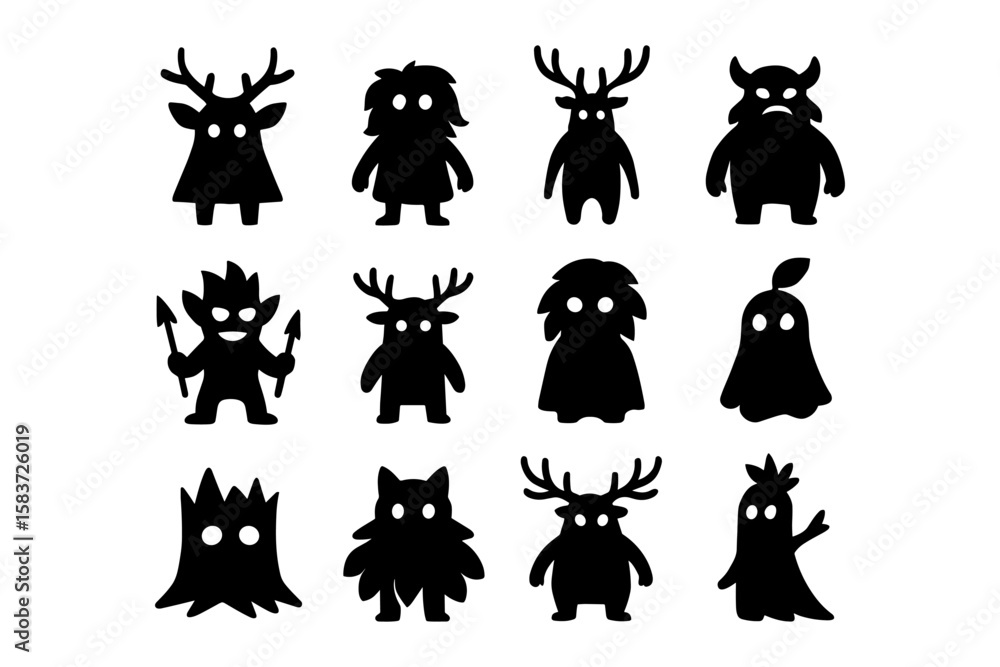 Cute monster silhouettes collection: fun halloween characters for kids Cute monster silhouettes collection: fun halloween characters for kids