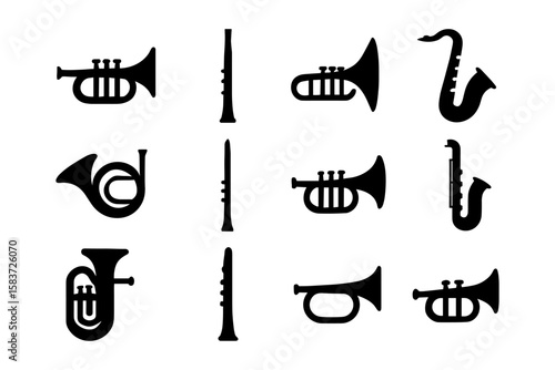 Silhouette collection of brass and woodwind instruments
