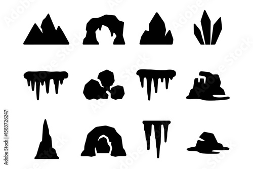 Silhouette collection of nature's magnificent rock and ice formations