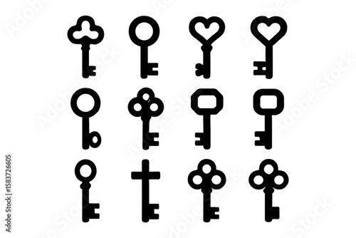 Linear outline of antique keys set in minimal style