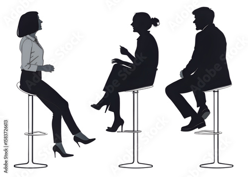 Three People Sitting on Stools Silhouette