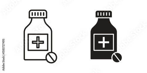 Medicine bottle icons designed in filled, outline, line and stroke style