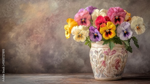 Wallpaper Mural A vase of pansies in muted colors Torontodigital.ca