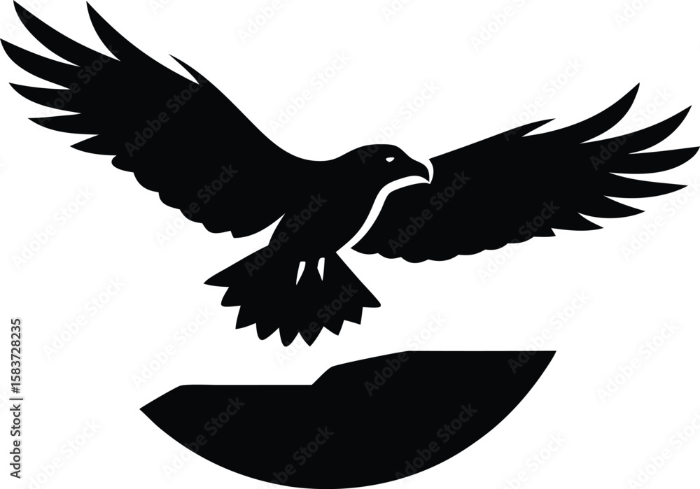 Obraz premium Eagle Flying Over Cliff Silhouette Vector Art Illustration