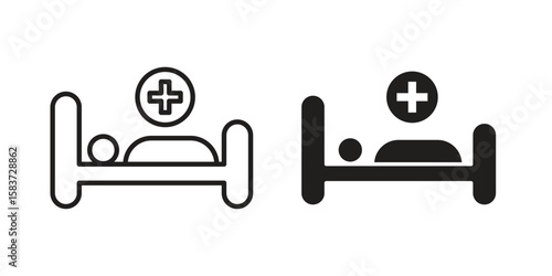 Hospital bed icons designed in filled, outline, line and stroke style