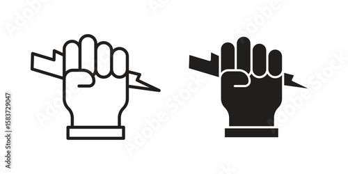 Hand with Power icons designed in filled, outline, line and stroke style