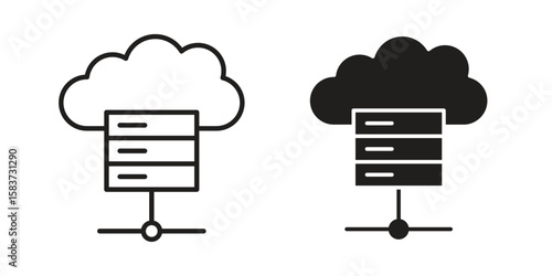 Cloud server icons designed in filled, outline, line and stroke style