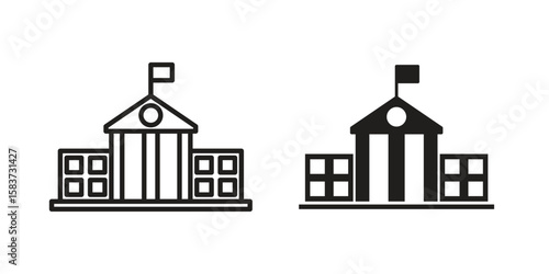 City hall icons designed in filled, outline, line and stroke style