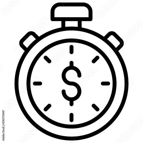 Time Finance Outline Icon Vector Design - Stopwatch with dollar symbol represents urgency in financial decisions or timed investment returns