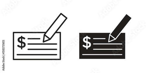 Cheque icons designed in filled, outline, line and stroke style