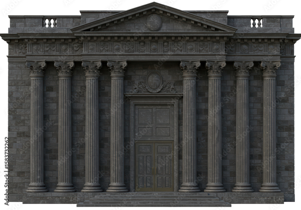 Obraz premium Isolated Imposing Stone Building Facade with Columns