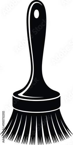 Black silhouette of a round bristle paint brush with a smooth handle