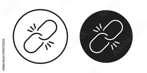 Broken link icons designed in filled, outline, line and stroke style