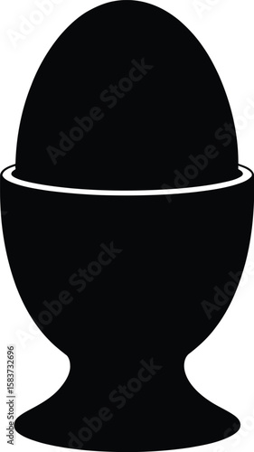 Simple black silhouette of a boiled egg in an egg cup