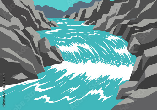 Cartoonish rocky river with white water