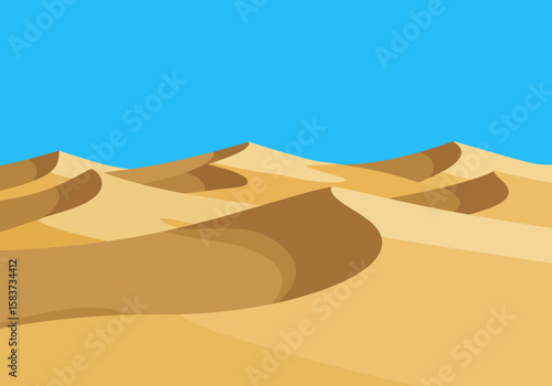Sand dunes landscape with blue sky backdrop