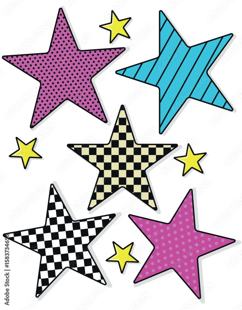 Obraz premium Pop Art Stars with Checkered and Dotted Patterns