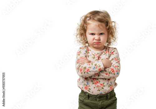 Isolated Grumpy Little Girl with Arms Crossed