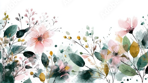Flower watercolor art background vector. Wallpaper design with floral paint brush line art. leaves and flowers nature design for cover, wall art, invitation, fabric, poster, canvas print., no logos, 