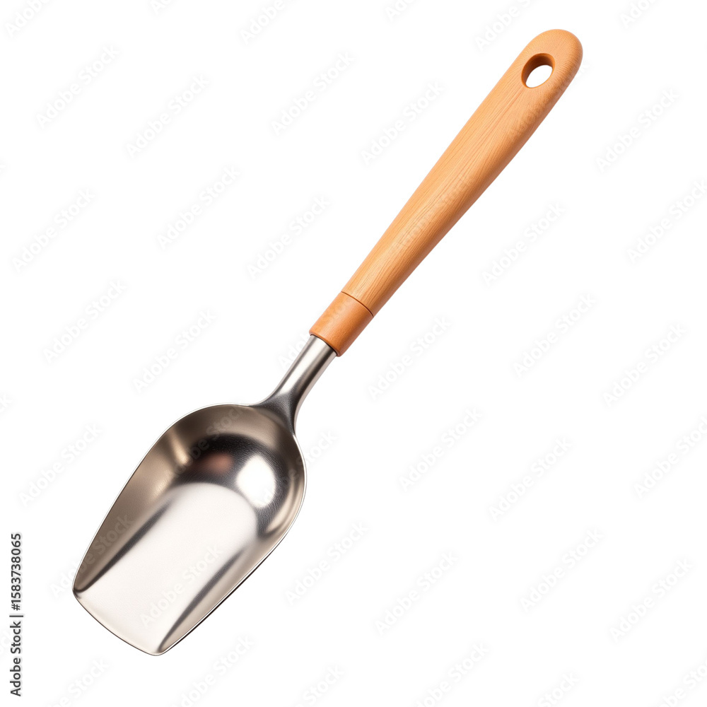 Fototapeta premium Coffee scoop handle with wooden grip for measuring ingredients on transparent background 
