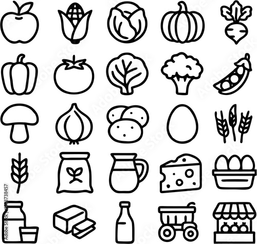 Fresh Vegetable Vector Icon Set featuring carrot, tomato, broccoli, pepper, corn, onion, lettuce, and more—perfect for food apps, farming, health, and nutrition themes.

