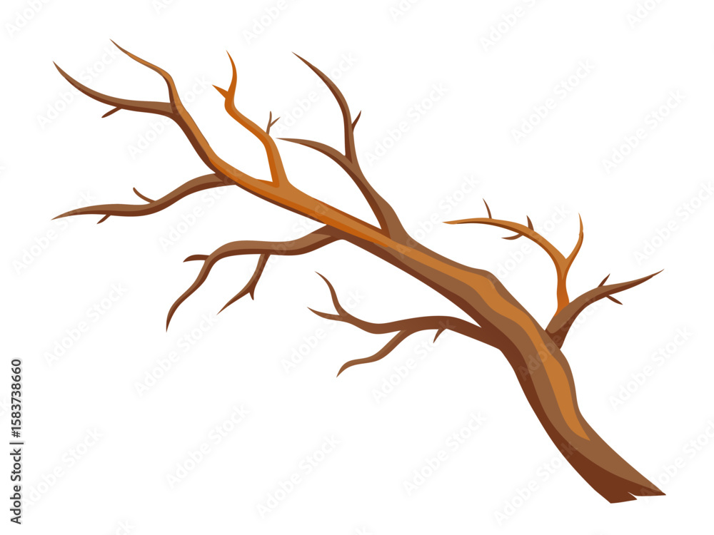 Fototapeta premium Branch of dry tree vector flat illustration
