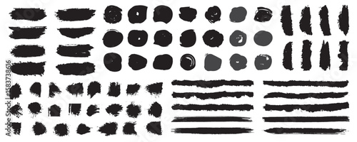 Brush strokes grunge black paint, ink brush, line, grunge. freehand drawing doodle. artistic dirty. marker stroke, brush circle, brush stroke texture, brush pattern and background. Big collection set 