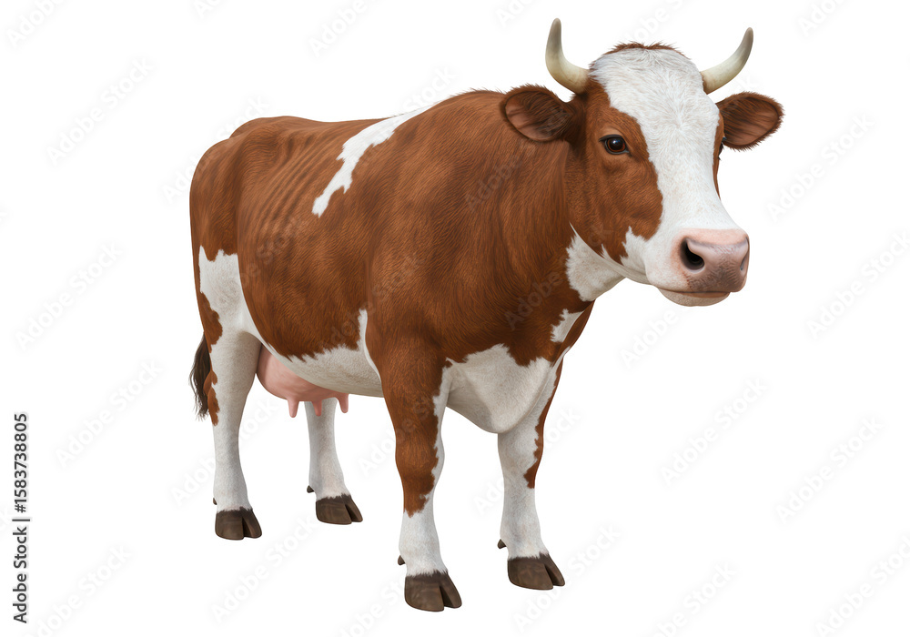 Isolated Brown and White Dairy Cow Standing Isolated Brown and White Dairy Cow Standing